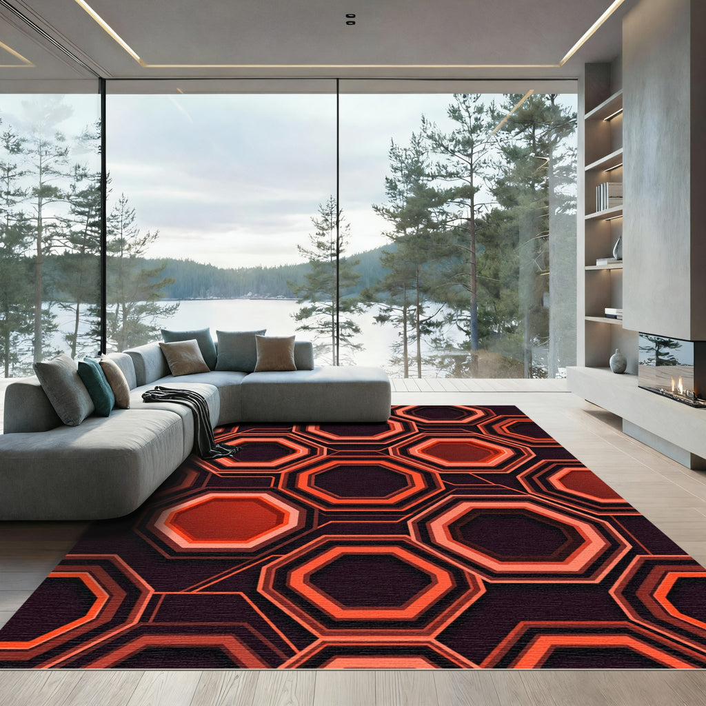 Geometric Octagon Neon Orange Abstract Rug