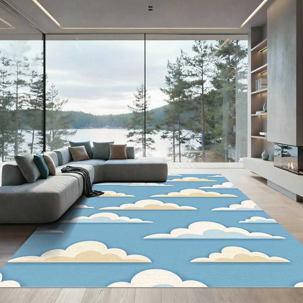 Whimsical Blue and Cream Cloudscape Rug