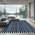Navy Blue White Grid Stripe Rug