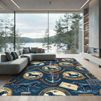 Coastal Nautical Labrador Anchor Navy Mural Rug
