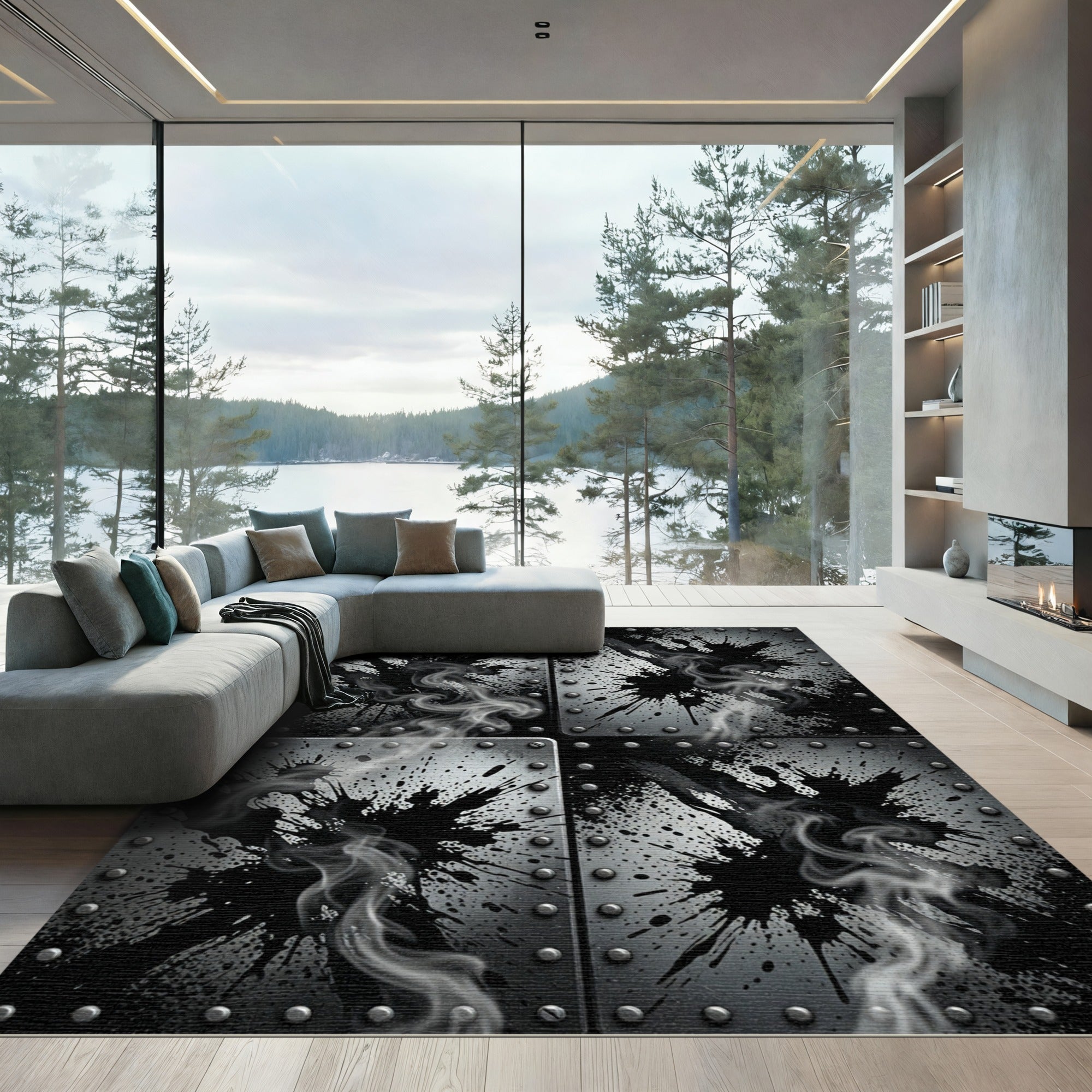 Gritty Metal Splatter Smoke Rug
