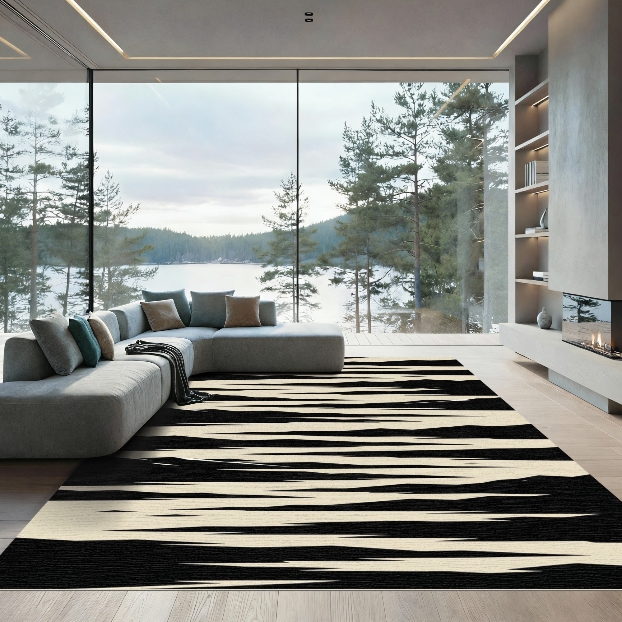 Minimalist Black and Cream Horizon Abstract Rug