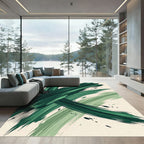 Modern Emerald Forest Abstract Brushstroke Rug