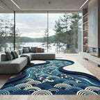 Indigo Zen Koi Wave River Rug