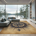 Vintage Golden Nautical Compass Rose Rug