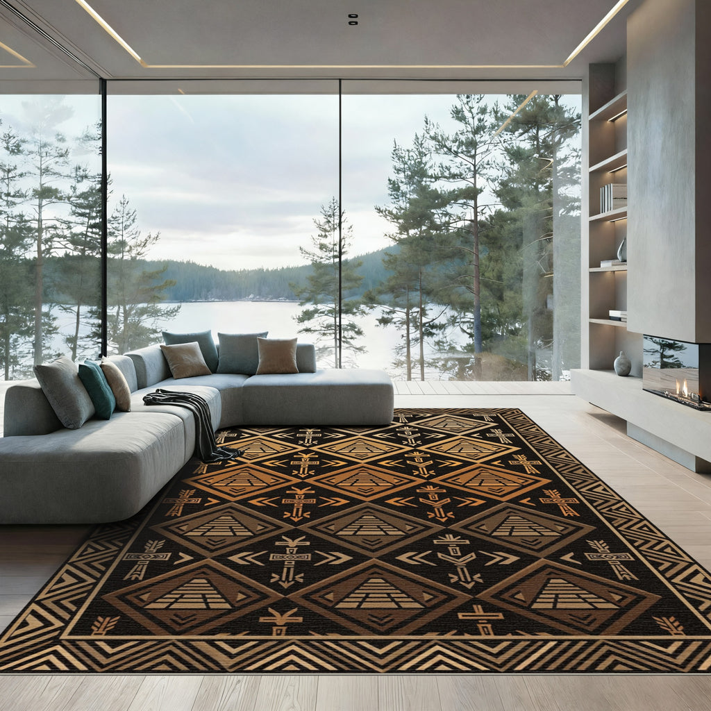 Golden Pyramid Tribal Border Rug