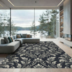 Elegant Charcoal Silver Damask Scroll Rug