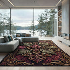 Ornate Gold Burgundy Acanthus Foliage Rug