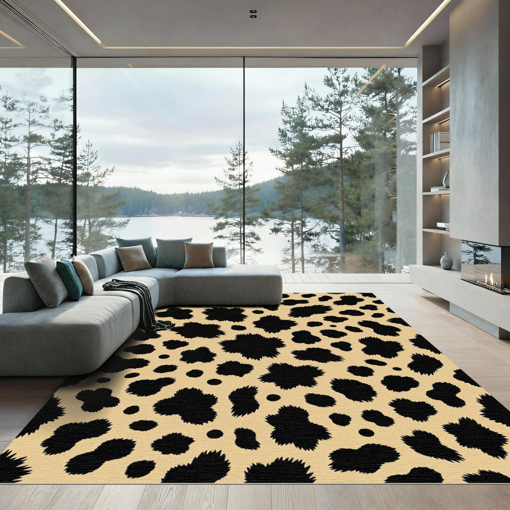 Black Spotted Tan Animal Print Rug