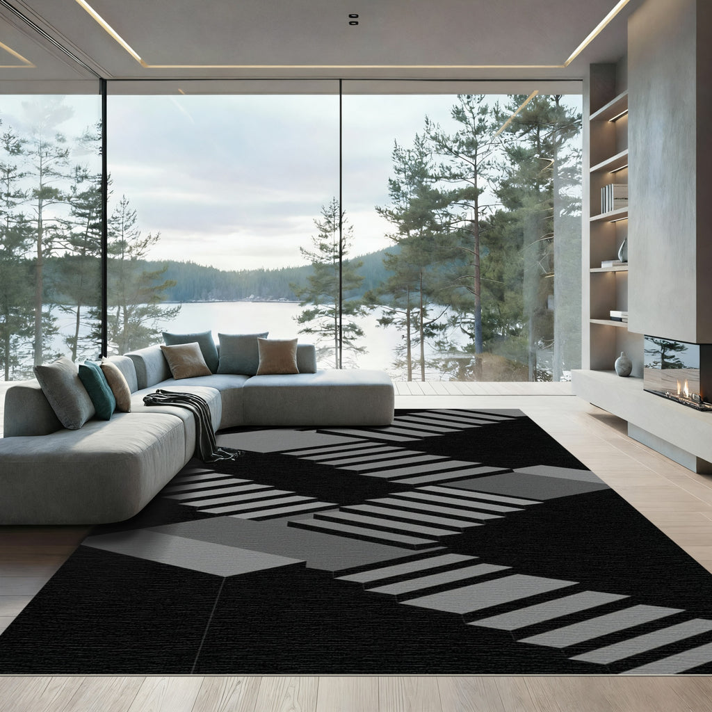 Linear Gray Stair Optical Illusion Rug