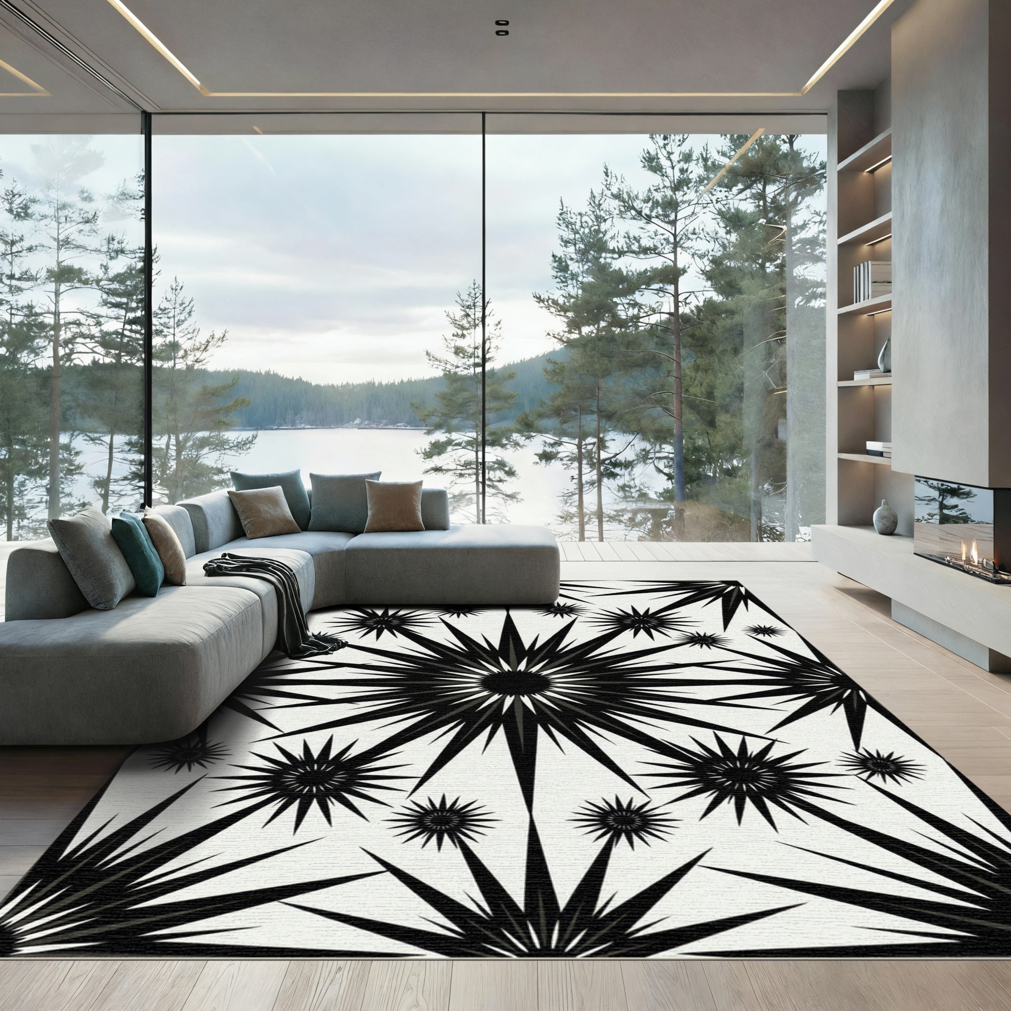 Monochrome Starburst Geometric Arrangement Rug