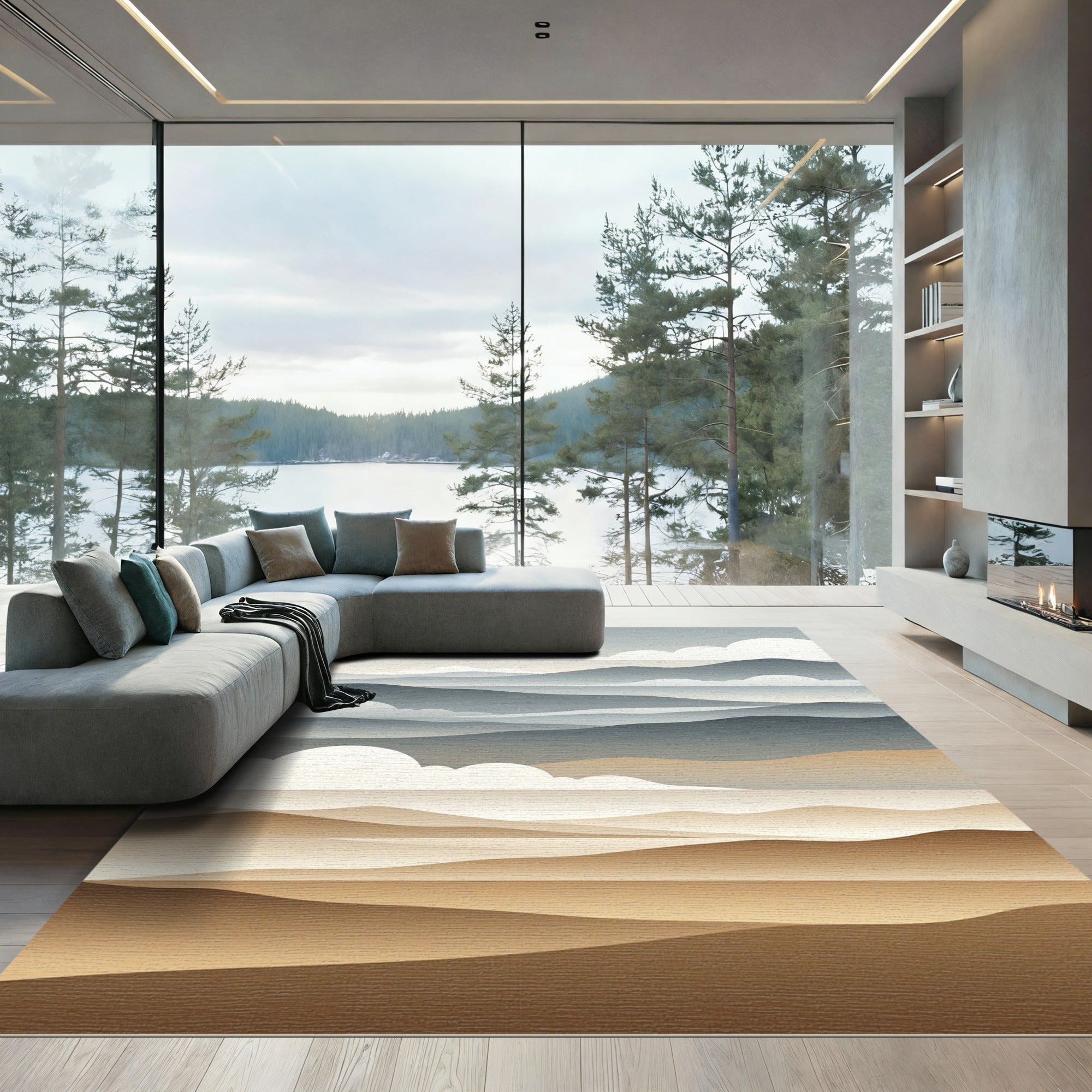 Serene Cloudscape Abstract Mountain Landscape Rug