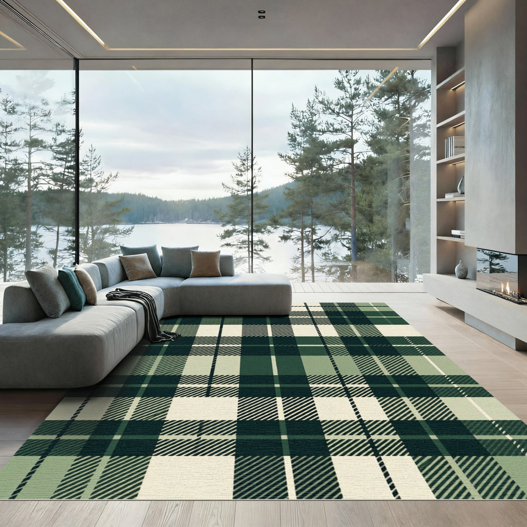 Modern Forest Green Plaid Tartan Rug