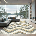 Neutral Wavy Chevron Layered Abstraction Rug