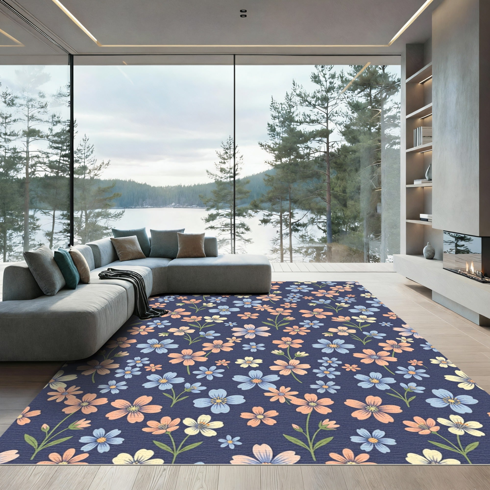 Pastel Floral Meadow Field Rug