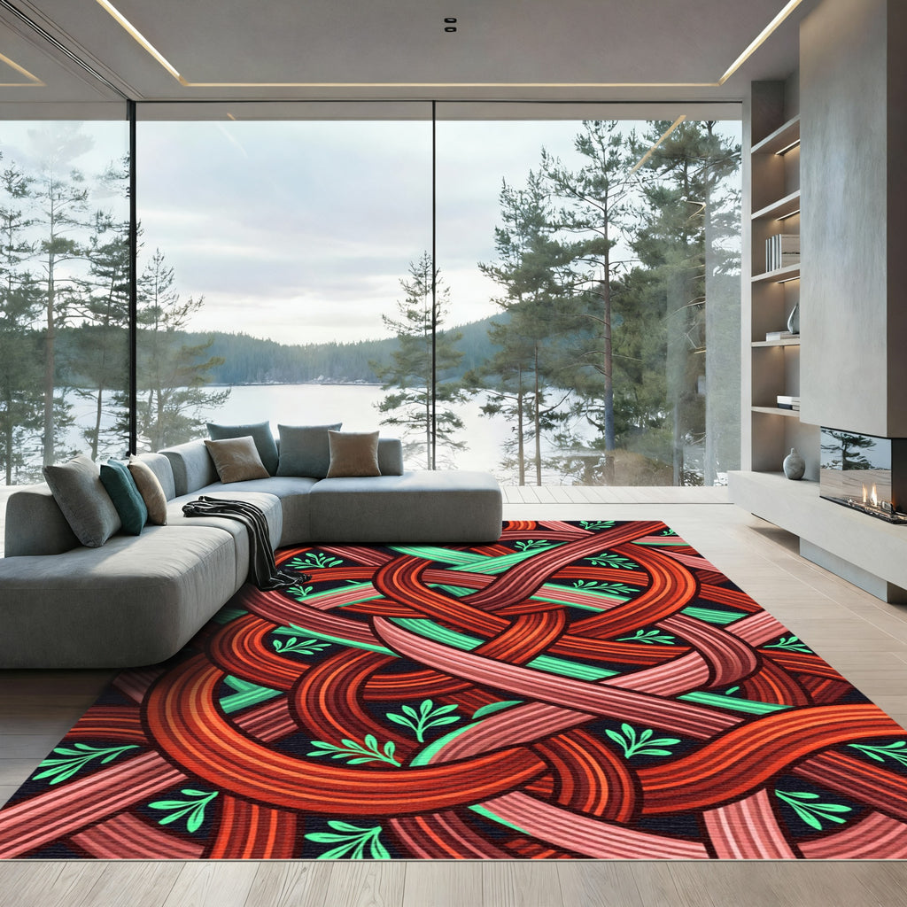 Crimson Intertwined Knot Abstract Rug