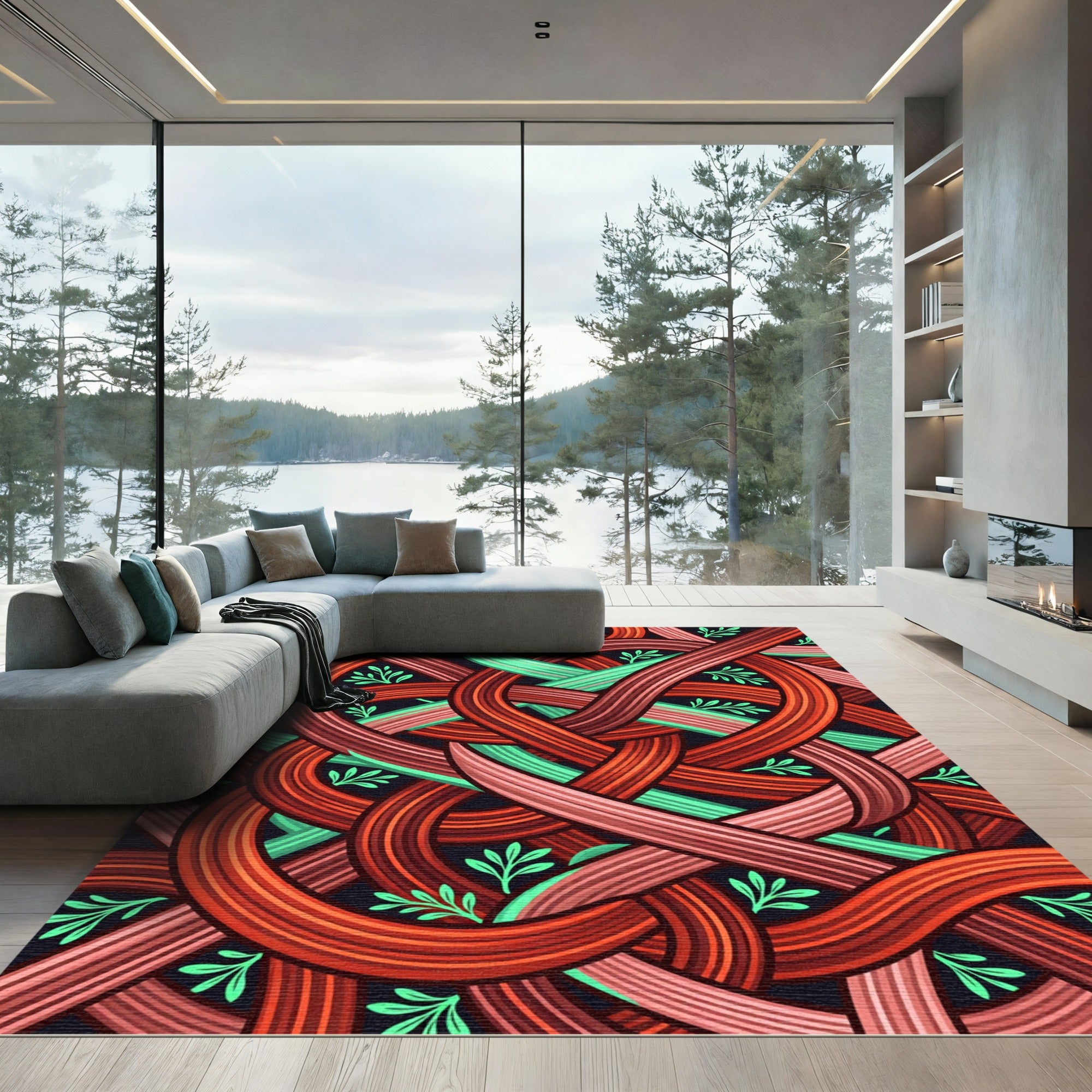 Crimson Intertwined Knot Abstract Rug