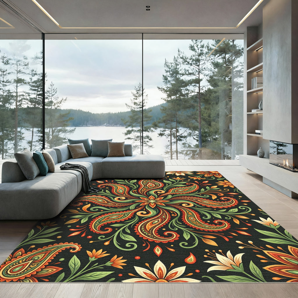 Ornate Paisley Floral Autumn Mandala Rug