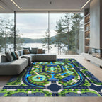 Playful Blue Neighborhood Village Map Rug