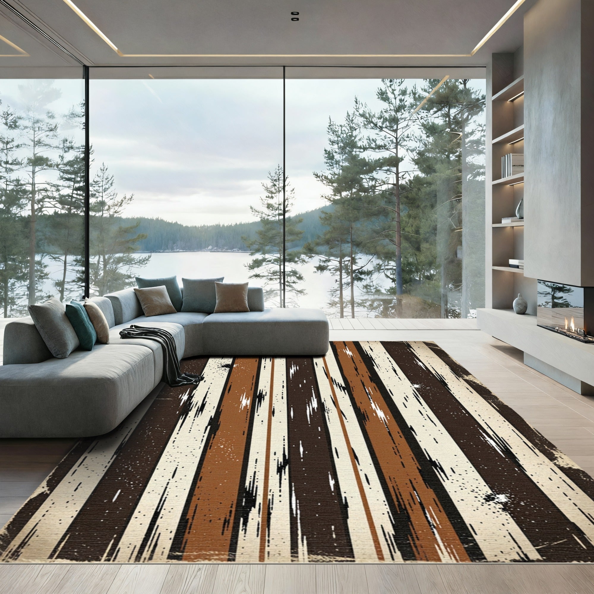 Rustic Earthy Stripe Splatter Rug