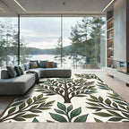 Green Leafy Tree Branches Seamless Pattern Rug