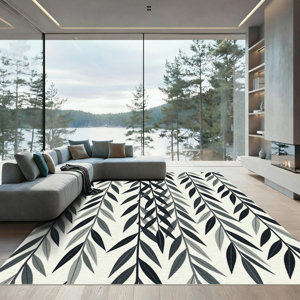 Minimalist Gray Willow Leaf Cascading Rug