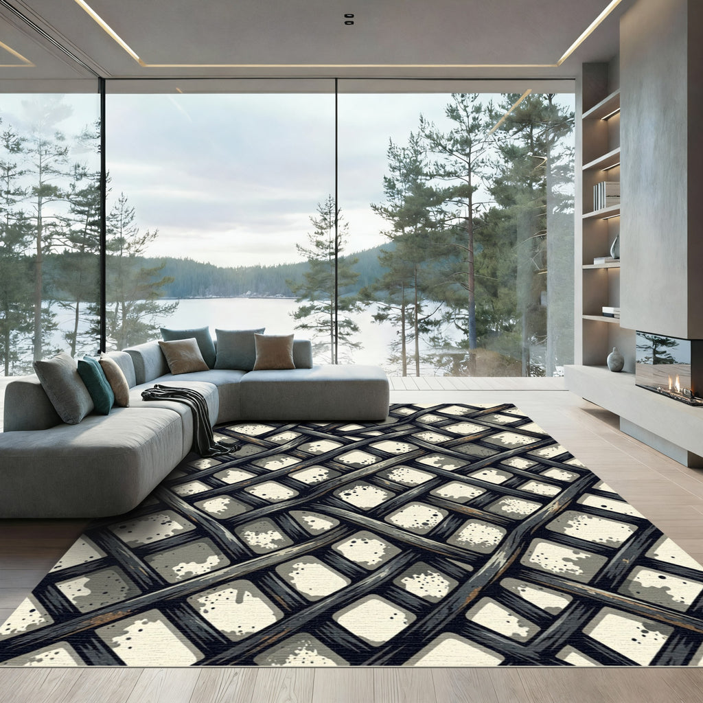 Industrial Black Metal Grid Weave Rug