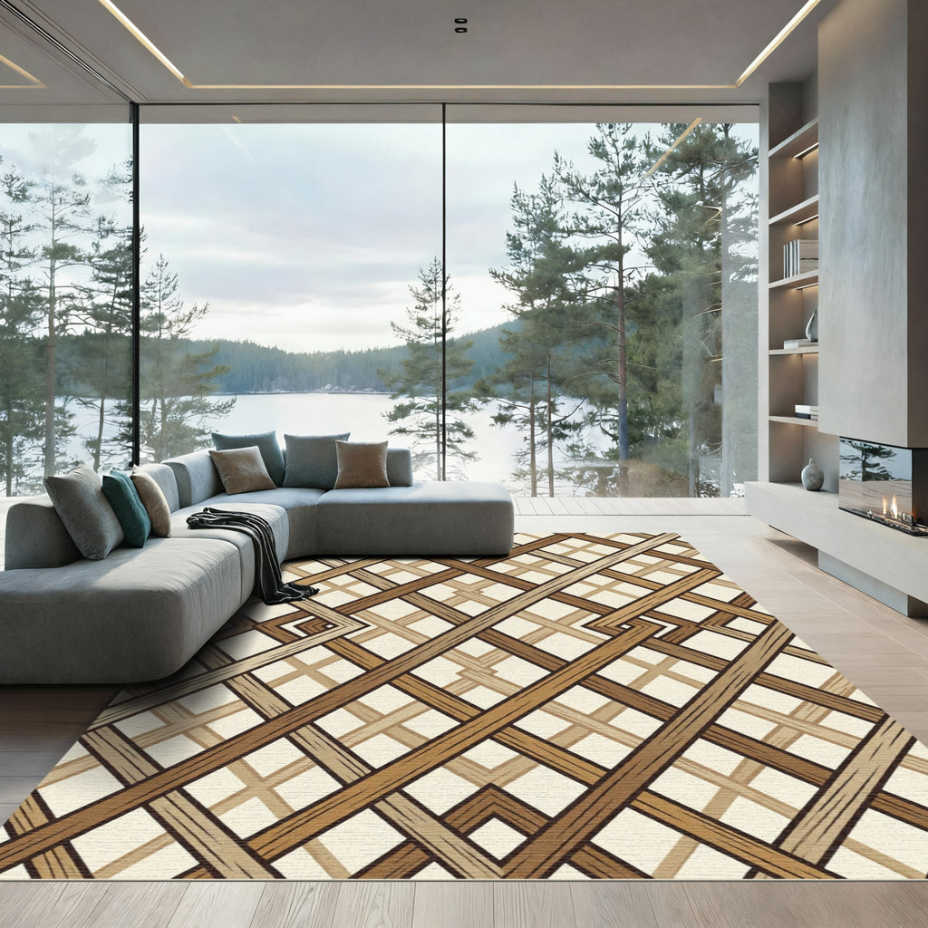 Earthy Toned Geometric Intersecting Lattice Rug