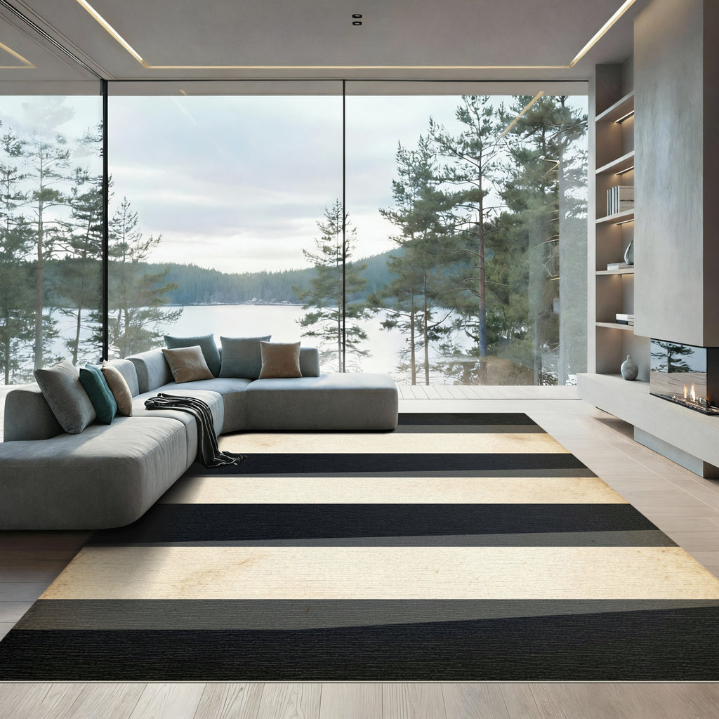 Dark Cream Horizontal Striped Rug