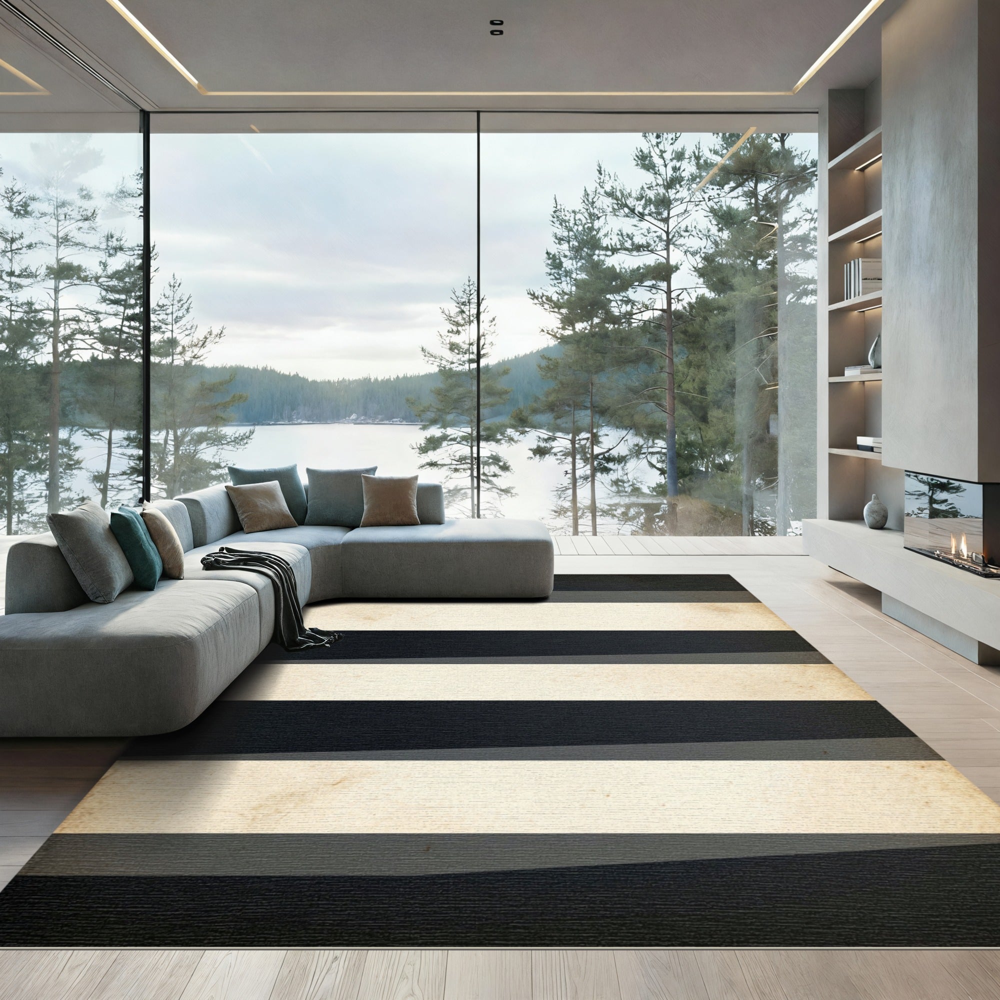 Dark Cream Horizontal Striped Rug
