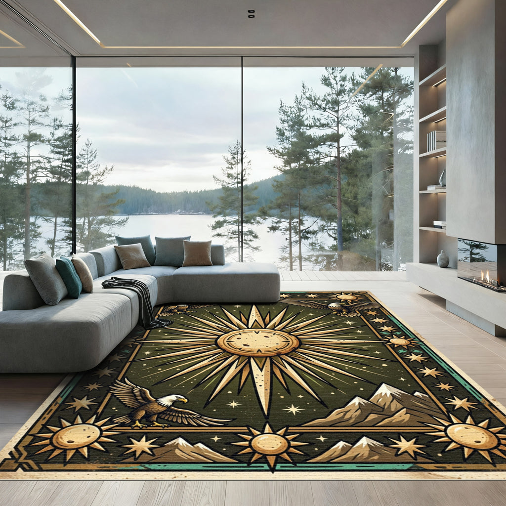 Radiant Golden Sun Eagle Mountains Rug