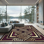 Bold Geometric Gold Maroon Swirl Rug