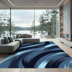Modern Navy And Sky Blue Swirl Rug