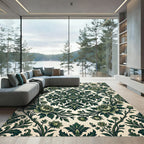 Dark Green Floral Damask Medallion Rug