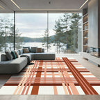 Terracotta Red Cream Plaid Lines Rug