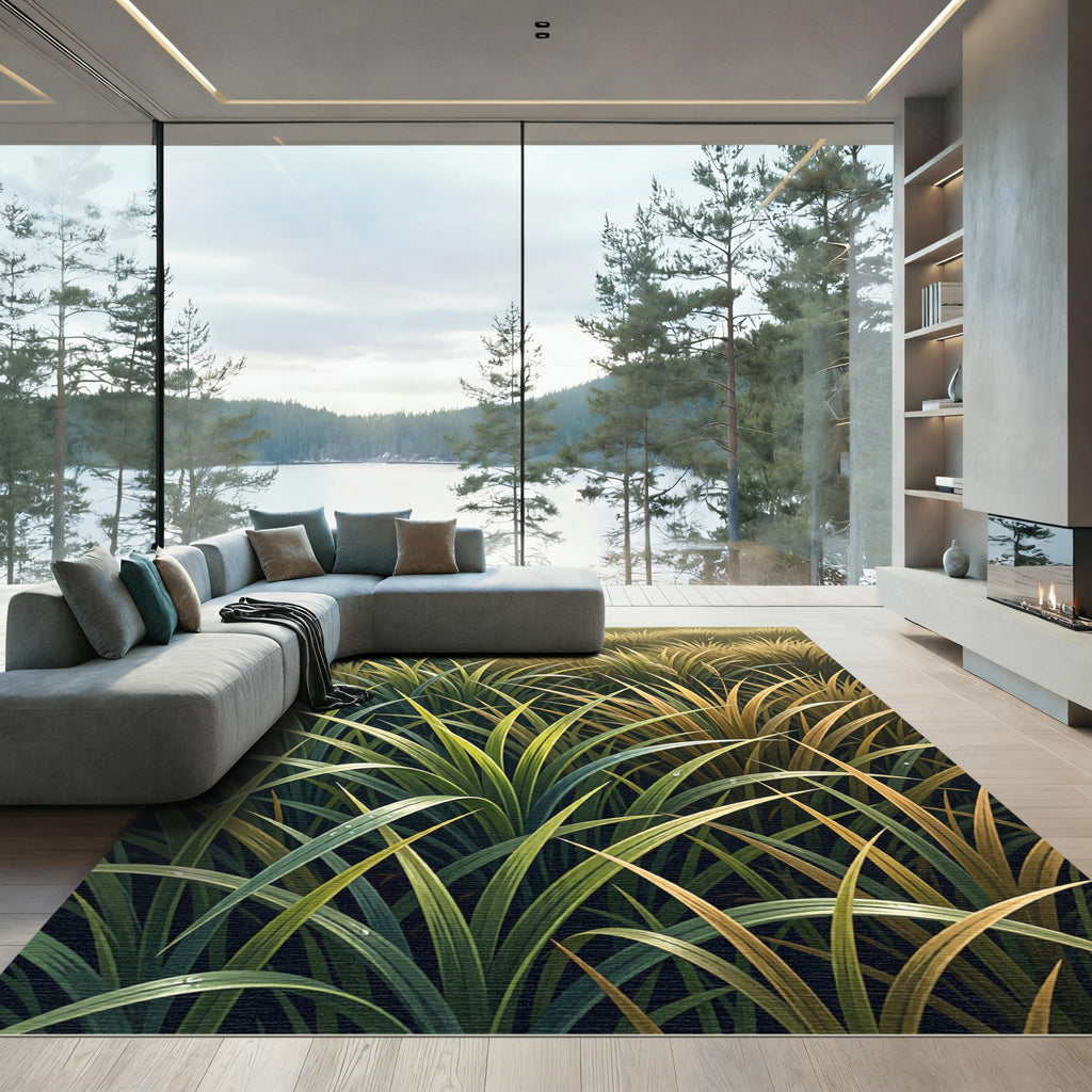 Lush Green Gold Meadow Grass Rug