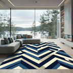 Geometric Navy and Ivory Chevron Rug