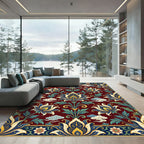 Crimson Blue Golden Floral Canopy Rug