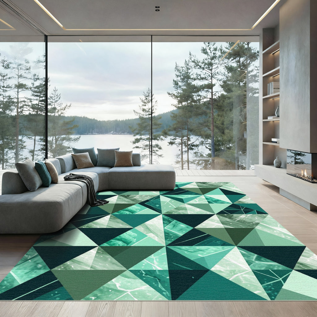 Mint Green Geometric Crystal Polygon Rug