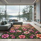 Pink Floral Meadow Art Rug