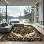 Antique Gold Ornate Floral Mandala Rug
