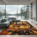 Golden Autumn Forest Deer Scene Rug