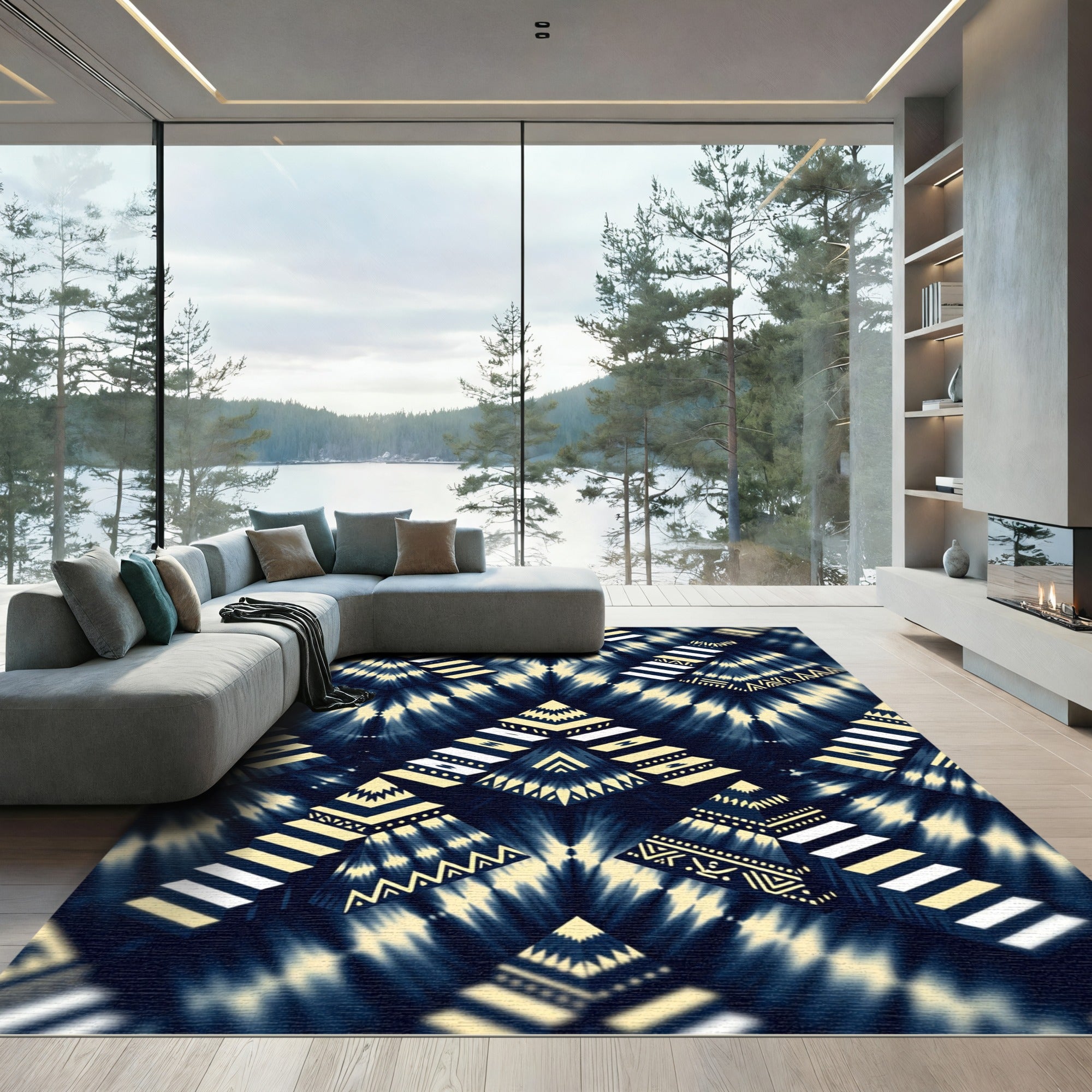 Dark Indigo Stairway Geometric Composition Rug