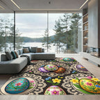 Ornate Floral Easter Egg Lacy Medallion Rug