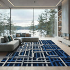Modern Blue and Gray Geometric Intertwining Lines Rug