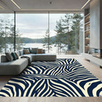 Bold Cream And Navy Zebra Swirl Rug