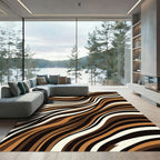 Brown Beige Black Wave Stripes Rug