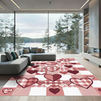 Romantic Pink Plaid Hearts Rug