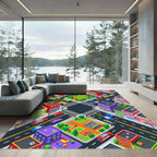 Vibrant Isometric City Streetscape Grid Rug