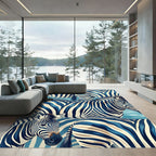 Blue White Zebra Herd Illustration Rug